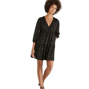 Madewell | Metallic Jacquard Faux-wrap Tiered Mini Dress XS